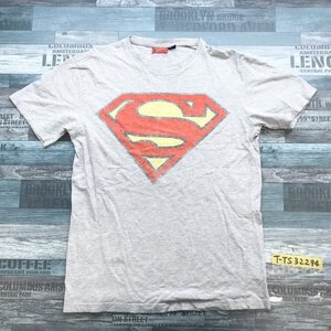 SUPERMAN スーパーマン メンズ ロゴかすれプリント 半袖Tシャツ 小さいサイズ XS 杢グレー