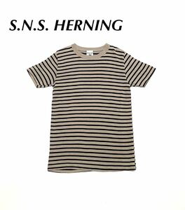 ユーロ製 SNS HERNING ボーダー メリノウール×コットン　ニットカットソー 半袖 グレーネイビー☆ビンテージ vintage古着 激安 大量出品中