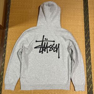 stussy バクプリ入り ストックロゴ スウェット パーカー 霜降りグレー レア ステューシー