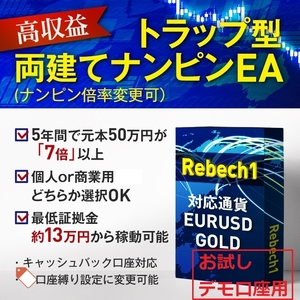 ”稼働時間設定” 実装済！【お試しデモ口座用EA】5年間で元本7倍以上・個人or商業利用選択可能・口座縛り設定可能・FX 自動売買 EA