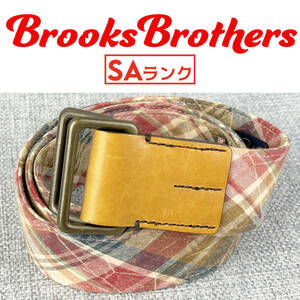 超美品★BROOKS BROTHERS ブルックスブラザーズ メンズ リボンベルト S スクエアリング コットン100％ マドラス柄