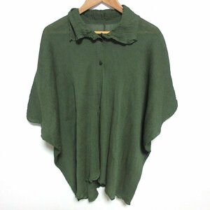 美品 21AW me ISSEY MIYAKE ミーイッセイミヤケ BIG SEE-THROUGH CREPE SHIRT ドルマンシャツ ブラウス F グリーン ◆