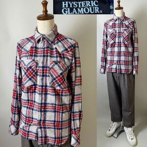 ★【希少 デザイン◎ 日本製 全体的に毛玉有】HYSTERIC GLAMOUR ヒステリックグラマー 0224AH03 コットンポリ ウエスタン ネルシャツ S