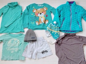 130〜140cmぐらい＊男女兼用子ども服★ミントグリーン系♪ジャンパークマさんトレーナーニット帽タートルネック長袖シャツ