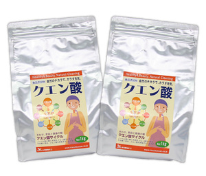 クエン酸 2kg(1kgＸ２袋)★トウモロコシとサツマイモから抽出した天然素材だから安心★重曹生活のパートナーとしても広く注目されています