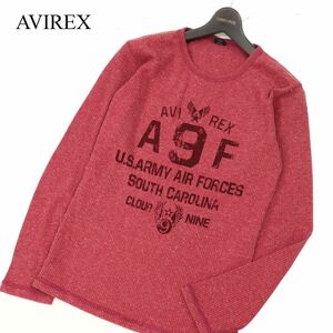 AVIREX アヴィレックス 通年 長袖 プリント★ ミニワッフル サーマル カットソー ロンTシャツ Sz.L　メンズ 赤　C4T00376_1#F