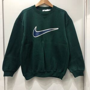 NIKE ナイキ ロゴ刺繍 トレーナー 裏起毛 スウェット グリーン ブルー 古着 90s Mサイズ コットン トップス メンズ H60207TWI オーバー