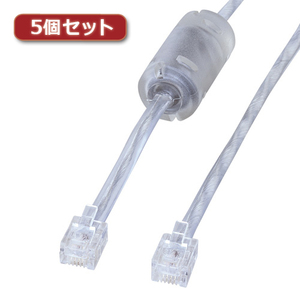 【5本セット】 サンワサプライ コア付シールドツイストモジュラーケーブル シルバー 7m TEL-FST-7N2X5 /l