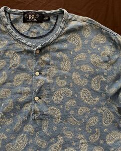 【名作】美品 RRL INDIGO PAISLEY HENLEYNECK SHIRT ダブルアールエル インディゴ ペイズリー ヘンリーネック バンドカラー シャツ M