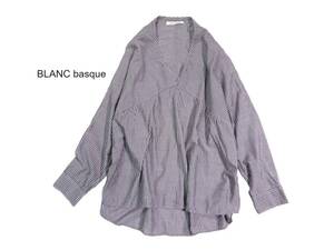 BLANC basque ブランバスク ストライプ Vネック 切り替え デザイン シャツ プルオーバー 38