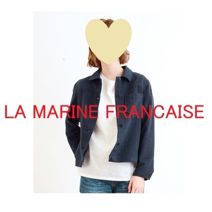 ★LA MARINE FRANCAISE★マリンフランセーズ★ふんわり軽量 起毛ストライプ シャツ ジャケット上着ネイビー 日本製★アウター 秋【中古】