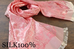 新品 春色【シルク100% SILK】ペイズリー花柄 シャインピンク S.PINK 大判 ストール/スカーフ