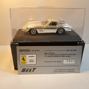 BEST model 1 /43「Ferrari 275 GTB/4 SILVER Plated 1000 」ベスト フェラーリ シルバー モデル 1/1000 目立つキズなし 66