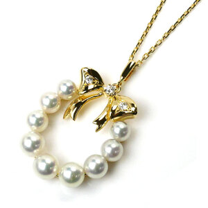 MIKIMOTO ミキモト K18YG イエローゴールド パール ダイヤ ネックレス パール約4.0～5.0mm ダイヤモンド 5.1g 40cm レディース 中古 美品