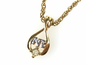 美品　ニナリッチ　NINA RICCI　1Pストーン　NRロゴ　ネックレス　ゴールドカラー×ラインストーン　YAS-8539