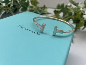 ティファニー　ワイヤー ブレスレット イエローゴールド　マザーオブパール　YG K18 TIFFANY&Co Tiffany&co 750 バングル　Tワイヤー　