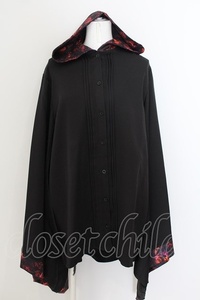 NieR Clothing / フード付き着物風袖ブロッキングシャツ【RED ROSE】 ブラック×レッド O-24-05-24-062-PU-BL-IG-OS