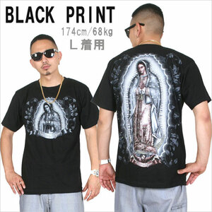 BLACK PRINT ブラックプリント Tシャツ【シルバーマリア】LA メキシカン チカーノ ギャング マリア柄(サイズ：M)〔 アメージング 服 〕