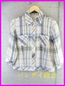 【送料300円可】4011b8◆良品◆麻素材◆DAKS ダックス ノバチェック 七分袖 リネンシャツジャケット 42/ブラウス/ブルゾン/レディース女性