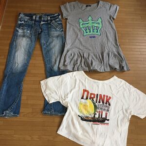 ロデオクラウンズ　子供150 半袖Tシャツ ジーンズ　短めワンピース　レディースSサイズ RCWB RODEO CROWNS かなり美品