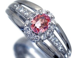 1円～【ジュエリー極】超希少宝石！良質天然パパラチャサファイア0.335ct＆ダイヤモンド0.15ct 高級Pt900リング k9378vu【送料無料】