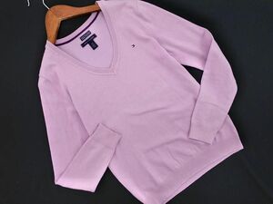 TOMMY HILFIGER トミーヒルフィガー ロゴ Vネック ニット セーター sizeS/ラベンダー ◇■ ☆ eib9 レディース