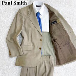 Paul Smith ポールスミス セットアップ スーツ シングル 二つボタン Vitale Barberis Canonico 高級生地 ベージュ 茶系 S ウール 毛 メンズ