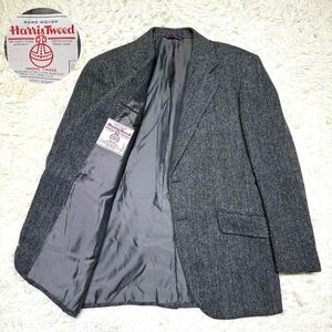 1円●美品●英国紳士/ハリスツイード テーラードジャケット Baker St. ベイカーストリート HARRIS TWEED ツイード グレー Lサイズ ウール