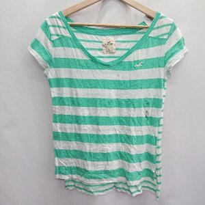 ◇ ◎ Hollister ボーダー柄 半袖 Tシャツ サイズS グリーン ホワイト レディース E