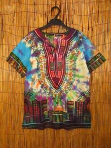 ②新品＊男女兼用＊タイダイ染め＊アフリカンプリント＊ダシキ＊ＤＡＳＨＩＫＩ＊Ｓ