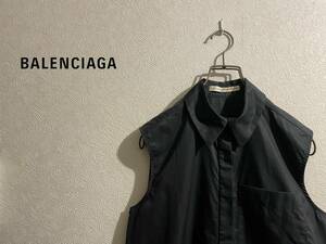 ◯ イタリア製 BALENCIAGA フライ フロント ノースリーブ シャツ / バレンシアガ 比翼仕立て ブラック 黒 38 Ladies #Sirchive