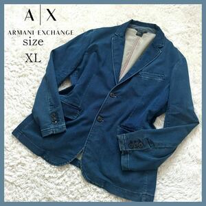 入手困難XLサイズARMANI EXCHANGE デニム アルマーニ エクスチェンジ テーラードジャケット AXジャケット インディゴ ダメージ加工 青