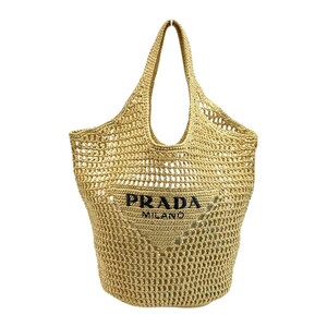 ☆☆ PRADA プラダ クロシェ トートバッグ 1BG424 ベージュ ラフィア ナチュラル 目立った傷や汚れなし