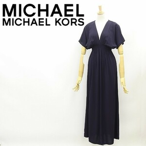 ◆MICHAEL KORS マイケルコース バックシャン ギャザー マキシ丈 ロング ワンピース ネイビー XS