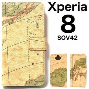 Xperia 8 SOV42 地図柄 デザイン手帳型ケース 内側にはポケットが2つがあり、 カード類を入れるのに便利です。