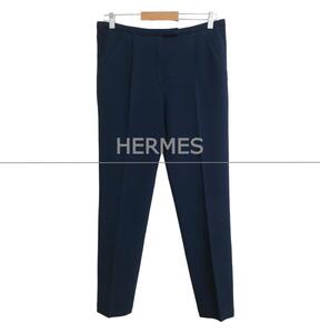 美品 HERMES エルメス サイズ38 タック センタープレス テーパード パンツ スラックス 紺 ネイビー