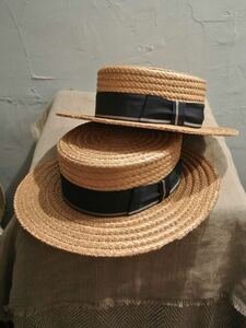 セット売り! 40s Vintage stetson boater hat 1/8 57cm 7/8 55cm ペア ヴィンテージ ステットソン ボーターハット カンカン帽 ネイビー 紺