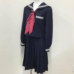 O589/(中古)兵庫・広島方面 女子制服3点 /校名不明/L/W66/丈57/セーラー/スカート/スカーフ/白3本/冬服/紺/学生服/中学校/高校/女子学生