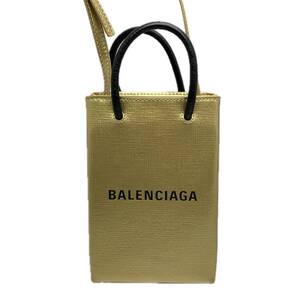 鑑定書 保存袋 付 BALENCIAGA バレンシアガ フォンフォルダー バッグ ショルダーバッグ 593826 ゴールド