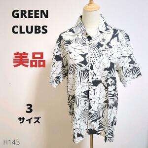 美品 GREENCLUBS グリーンクラブ シャツ ゆったり 総柄白黒 送料無料