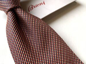 【美品】Brioni ブリオーニ ネクタイ オレンジ ネイビー ジャガード織り ショップ袋付き プレゼントにも○ イタリア製 ハンドメイド 希少品