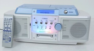 【SR-322】 Victor Clavia CD-MD PORTABLE SYSTEM RC-Z1MD-W ビクター CD MD ポータブル システム ラジカセ ホワイト リモコン付 動作OK