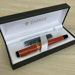 D433-T12-1118 ◎ Parker 万年筆 文房具 筆記用具 パーカー ペン先18K 750 箱付き インク2本付き 本体カラーレッド ③