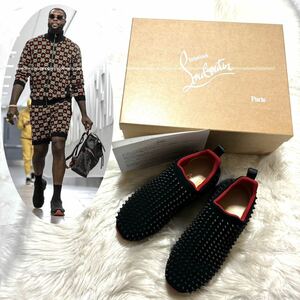 本物 美品 クリスチャン ルブタン SPIKE-SOCK FLAT NEOPRENE スパイク スタッズ スニーカー 40.5 黒 赤 Christian Louboutin