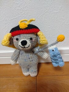 作家様☆ ハンドメイド ワンコちゃん 犬 あみぐるみ ぬいぐるみ■鯉のぼり 兜