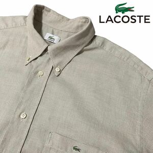 希少のXXL相当【LACOSTE】半袖BDシャツ ラコステ 釦ロゴ刻印 涼しげなライトベージュ 表記44/ビッグサイズ 極上コットン100% 良品◎