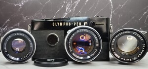 【終活整理】OLYMPUS PEN-FT 露出計搭載ブラックモデル＋Zuiko 40mm f1.4＋38mm f1.8＋100mm f3.5 単焦点3本セット 各動作良好 露出計OK