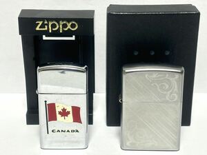 ZIPPO ジッポ ジッポー オイルライター2点セット CANADA カナダ 喫煙具 シルバー系 ケース付き