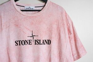 STONE ISLAND ◆ ムラ染め ロゴ Tシャツ ピンク 製品加工 半袖 カットソー ストーンアイランド ◆WX9