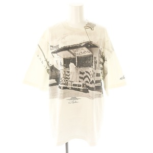 ジェーンスミス JOHN MASON SMITH TIM BARBER UNITED Tシャツ カットソー 半袖 五分袖 S アイボリー チャコール レディース